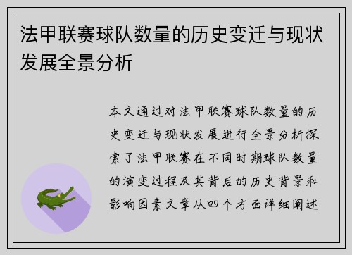 法甲联赛球队数量的历史变迁与现状发展全景分析